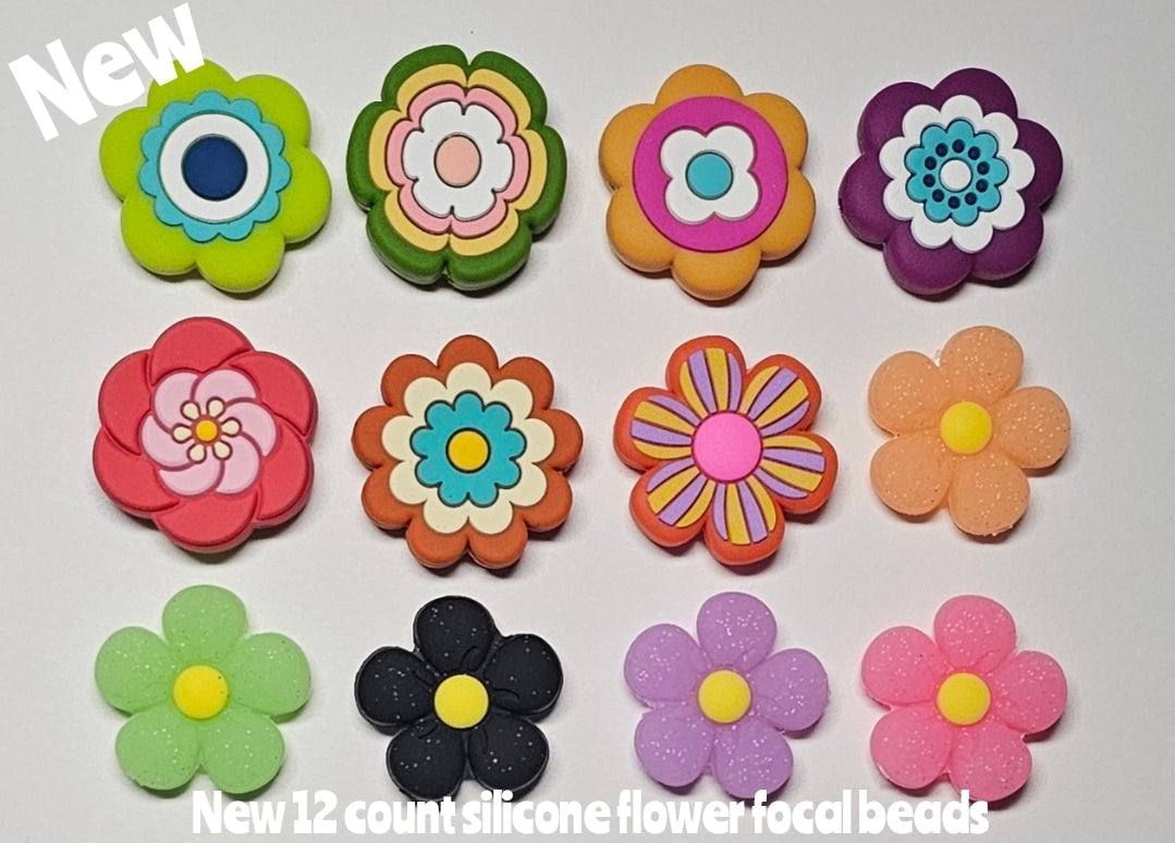 Shop created NEW flower focal beads 100% pure bpa free silicone food grade beads 1 count or 12 pack