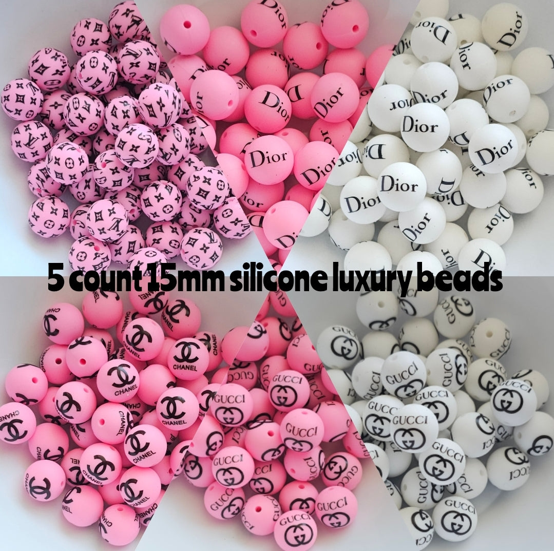 New 15mm silicone printed 5 count luxury beads