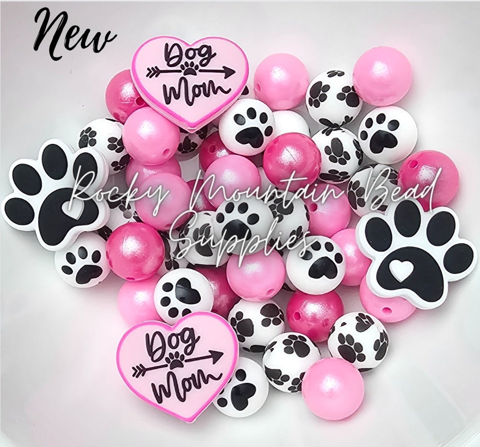 Pink dog mom silicone bead mix