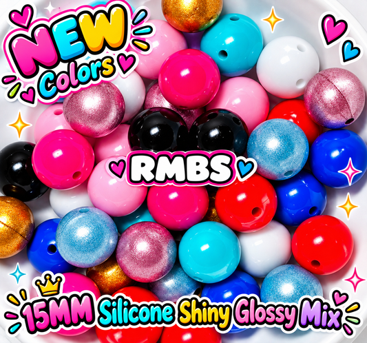 New Color Mix Shiny Glossy 40 Count 15mm Solid Silicone Beads Mix You get 4 of each 10 Colors