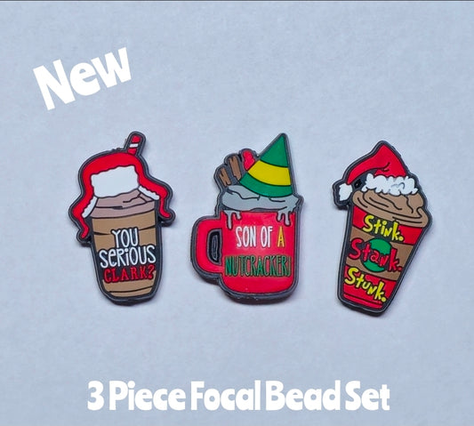 New 3 Count Christmas Focal Bead Set