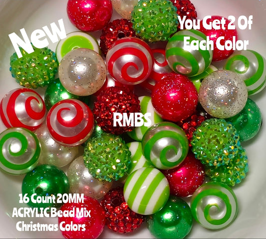 New 16 COUNT- 20mm  acrylic MIX rhinestone beads Christmas