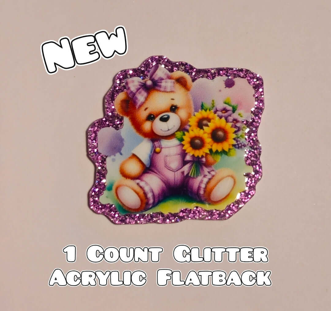Glitter Acrylic Flatback- Acrylic Planer Resin Charm- Teddy Bear