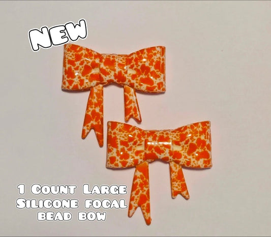 1 Count Large Silicone Printed Bow Focal Beads. Bow beadable accessories. Shimmer Glossy Finish