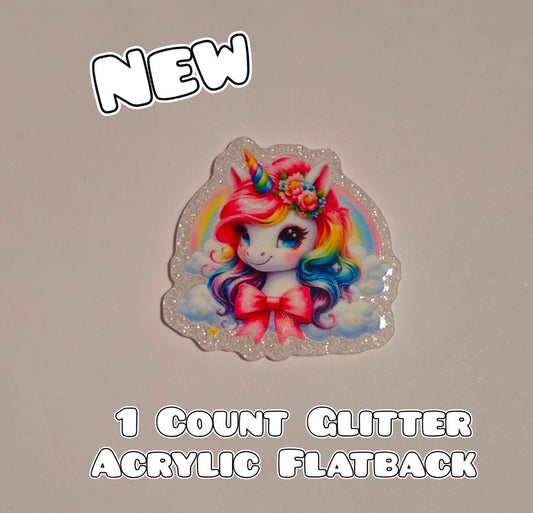 Glitter Acrylic Flatback- Acrylic Planer Resin Charm- Unicorn