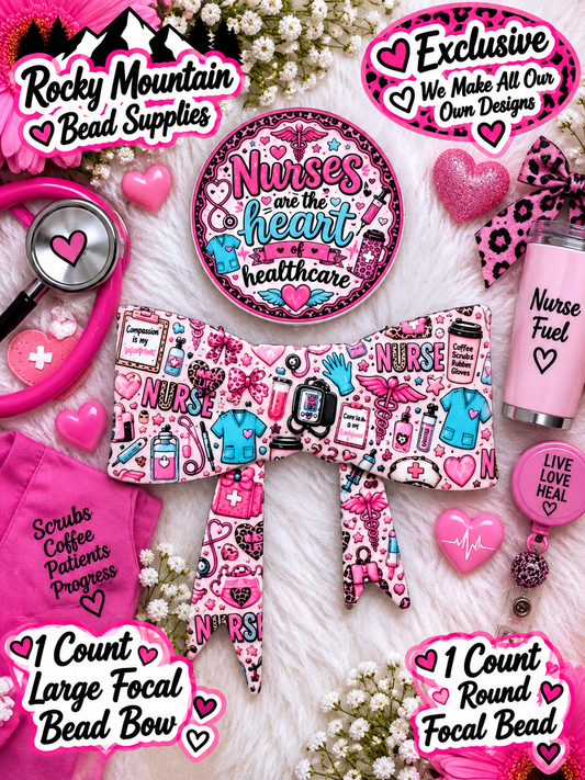 New Shop Exclusive 1 Count Large Silicone Bow NURSE  1 Count Focal Bead Round