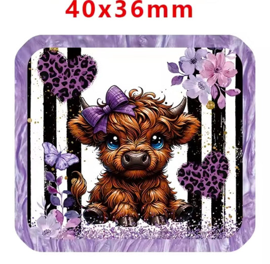 Glitter Acrylic Flatback- Acrylic Planer Resin Charm- Animal Cow