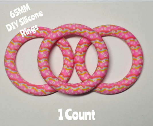 1 Count DIY 65MM Silicone Rings Craft Supplies Beadable Blanks Pink Flowers Rainbows