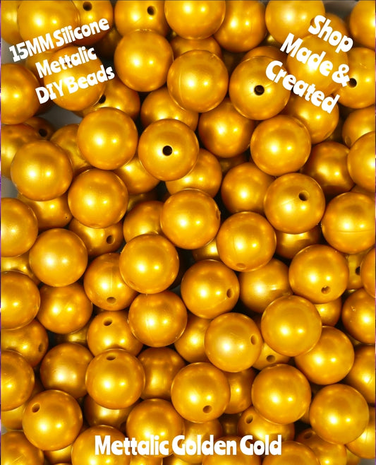 1 Count Mettalic 15mm Silicone Rounds DIY Beads Golden Gold