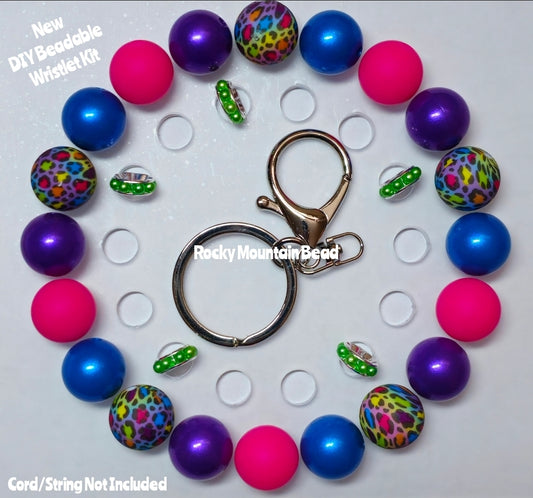 New 1 Count DIY Deluxe Beadable Wristlet Kit- Bright Leopard Beads- Beadable Accessories