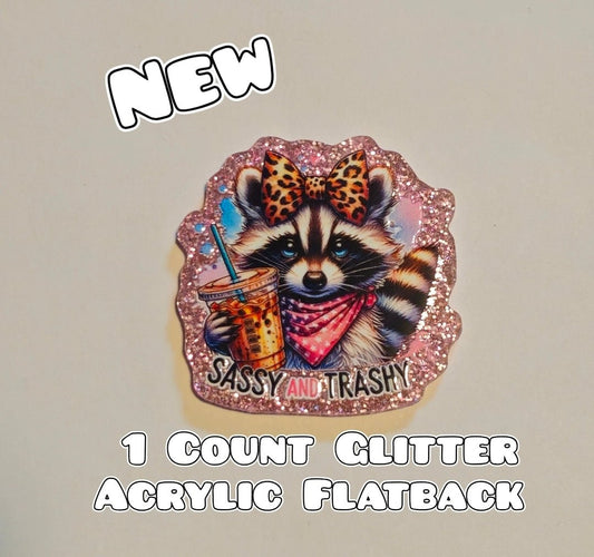 Glitter Acrylic Flatback- Acrylic Planer Resin Charm- Racoon Sassy Trashy