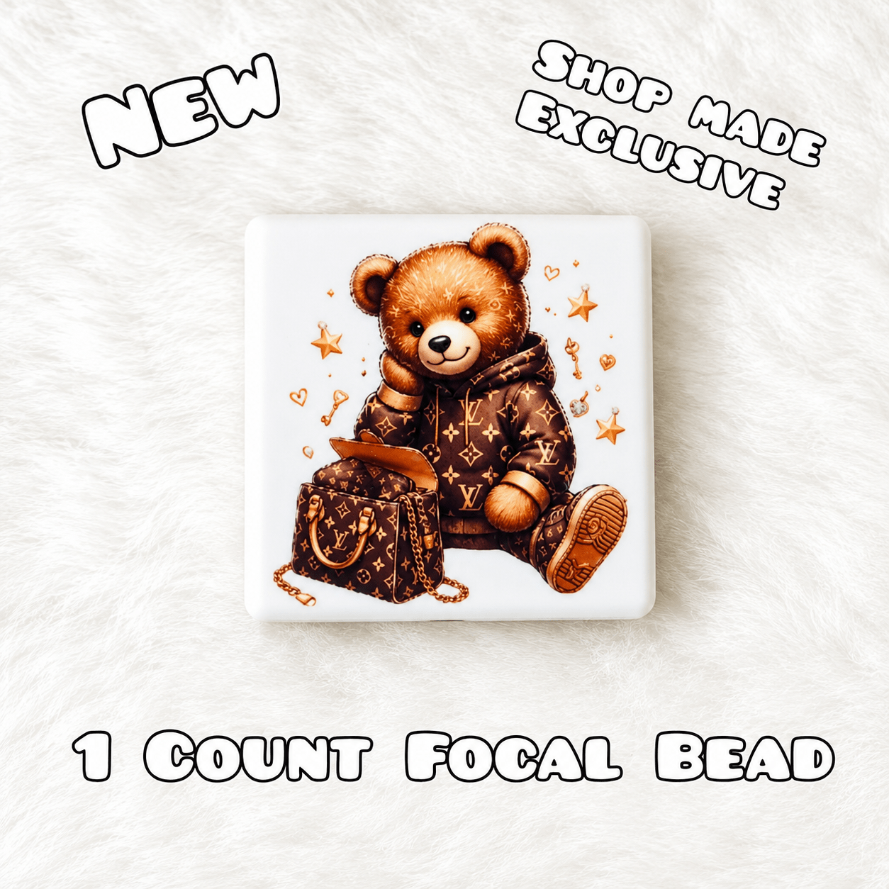 New 1 Count Focal Bead Luxury Teddy Bear.