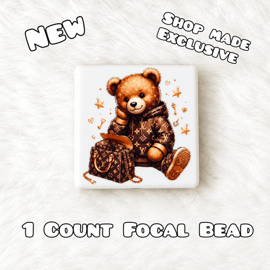 New 1 Count Focal Bead Luxury Teddy Bear.