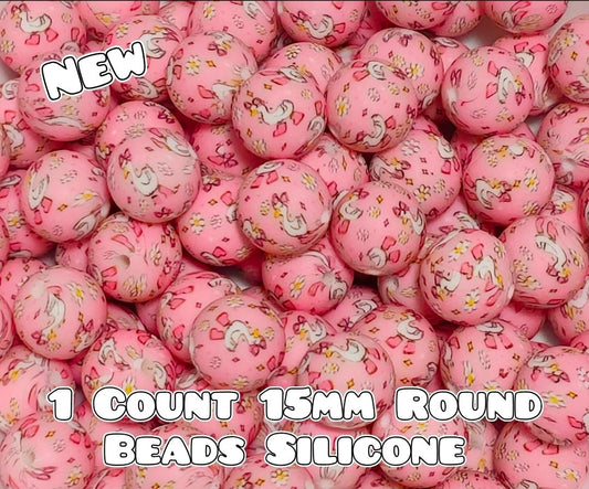 New 1 Count 15mm printed silicone beads SILLY GOOSE