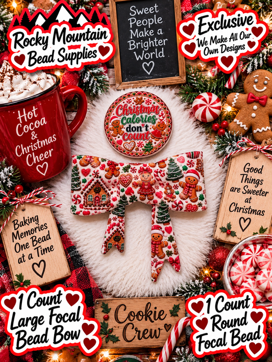 New Shop Exclusive 1 Count Large Silicone Bow 1 Count Focal Bead Round Christmas Ginger bread