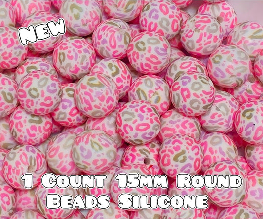 Nuevas cuentas de silicona impresas de 15 mm, 1 unidad, LEOPARDO BRILLANTE