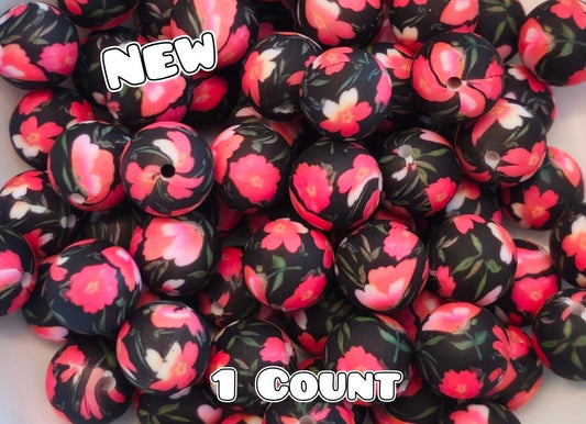 New 1 Count DIY Silicone Beads 15mm printed Sexy Intrigued Floral
