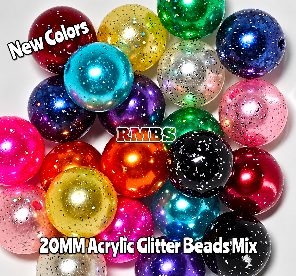 New GLITTER Acrylic Beads Craft Supplies 20MM 22 Count 2 Of Each Color