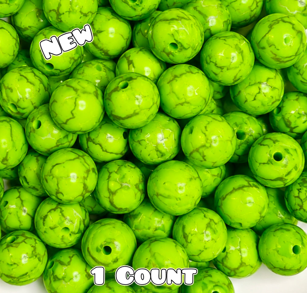 New 1 Count DIY Silicone Beads 15mm printed Green Crackle
