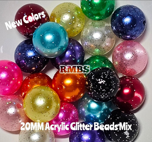 New GLITTER Acrylic Beads Craft Supplies 20MM 22 Count 2 Of Each Color