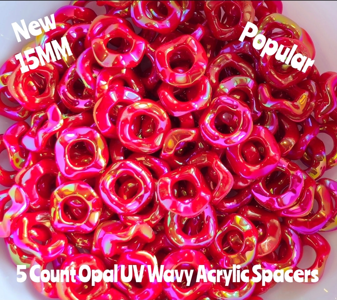 New Colors 15MM Popular Acrylic Large HOLE Wavy Spacers Beads 5 Count FITS ANY AND ALL BEADABLES