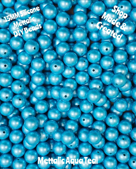 1 Count Mettalic 15mm Silicone Rounds DIY Beads Aqua Teal