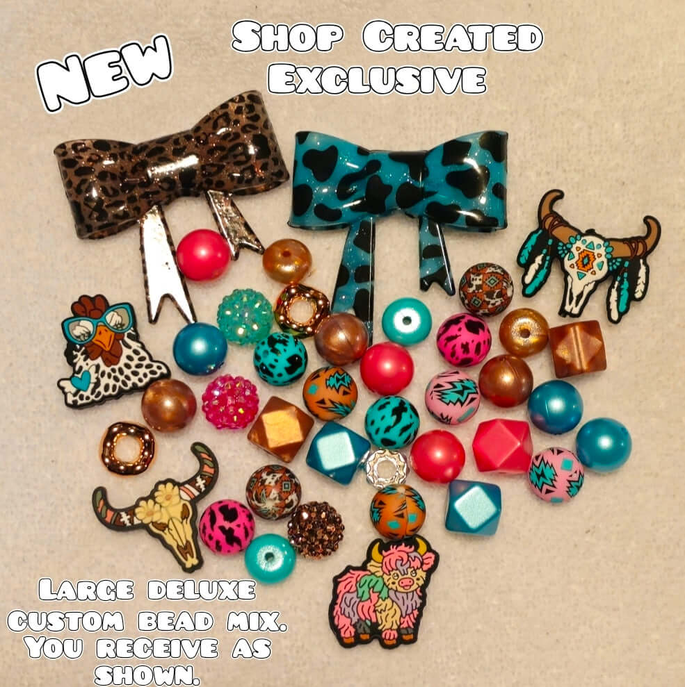 Deluxe Large Silicone & Acrylic Bead Mix Western Cows Bows