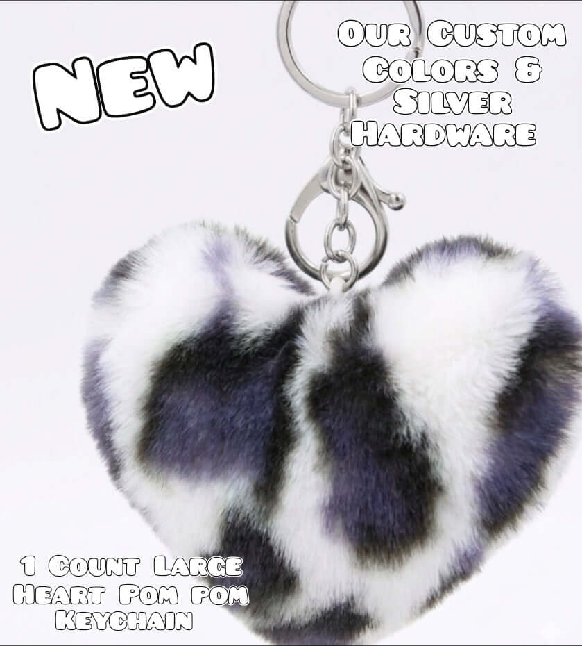 1 Count Large Heart Keychain Pom Poms Silver Hardware Shop Created Designs