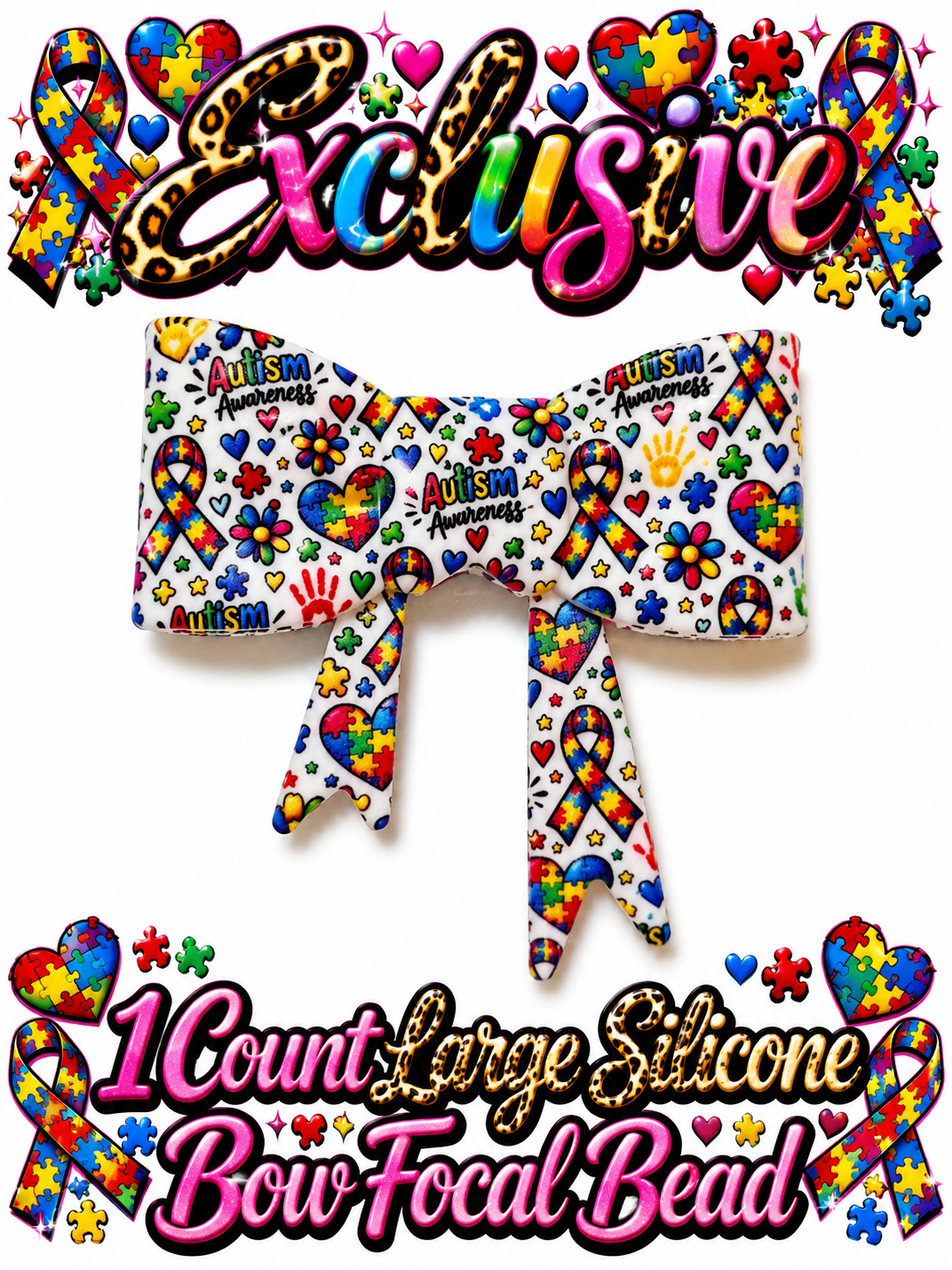 New Shop Exclusive 1 Count Large Silicone Bow AUTISM
