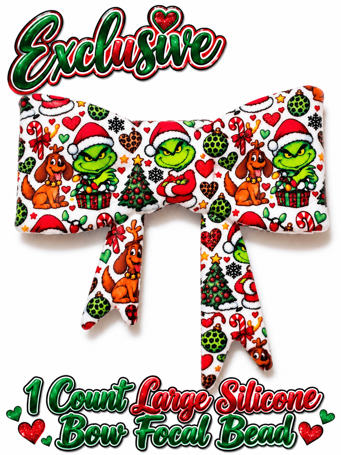 New Shop Exclusive 1 Count Large Silicone Bow GRINCH AND DOG