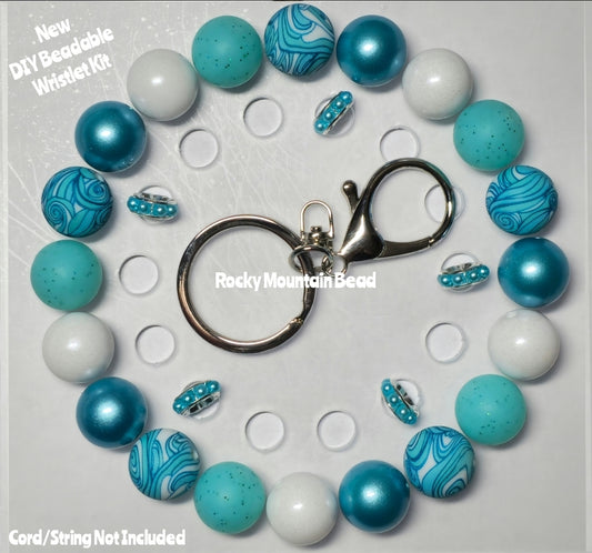 New 1 Count DIY Deluxe Beadable Wristlet Kit- Teal Ocean Waves Beadable Accessories