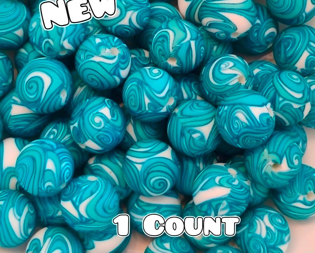 New 1 Count DIY Silicone Beads 15mm printed Ocean Waves