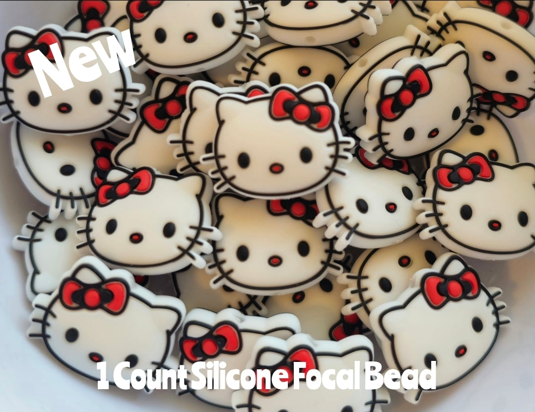 New Silicone Hello Kitty Focal Beads 1 Count DIY Bead Supplies 2 Colors