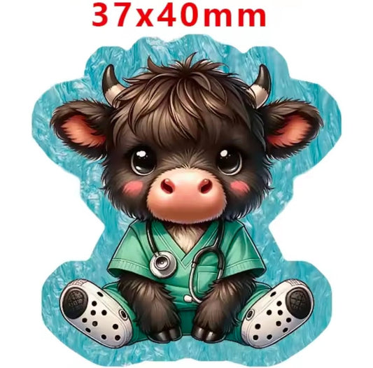 Glitter Acrylic Flatback- Acrylic Planer Resin Charm Western Medical Cow Boy