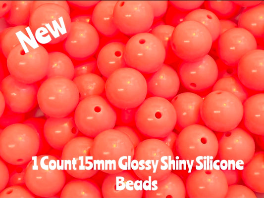 15mm DIY Silicone Beads Glossy Shiny Solids 1 Count Orange Sherbet