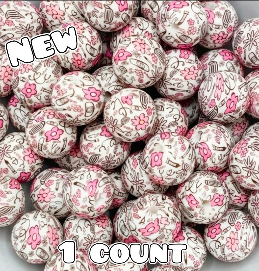 New 1 Count 15mm printed silicone beads Medical