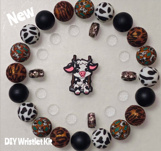New 1 Count DIY Deluxe Beadable Wristlet Kit- Country Cow Beadable Accessories