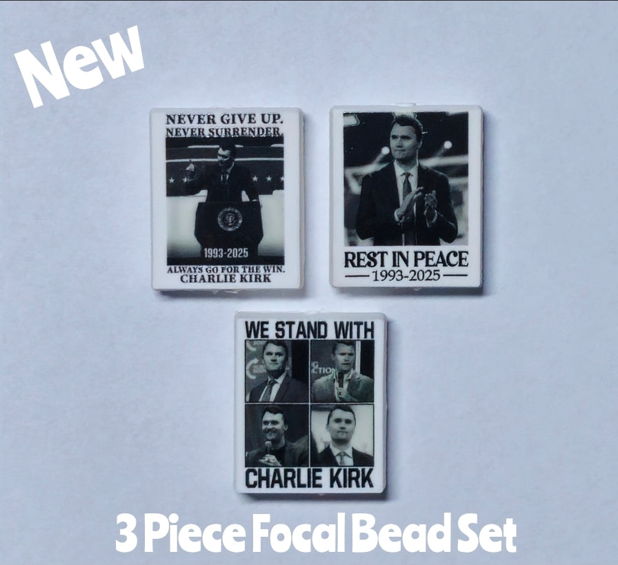 New 3 Count Political Charlie Kirk Focal Bead Set