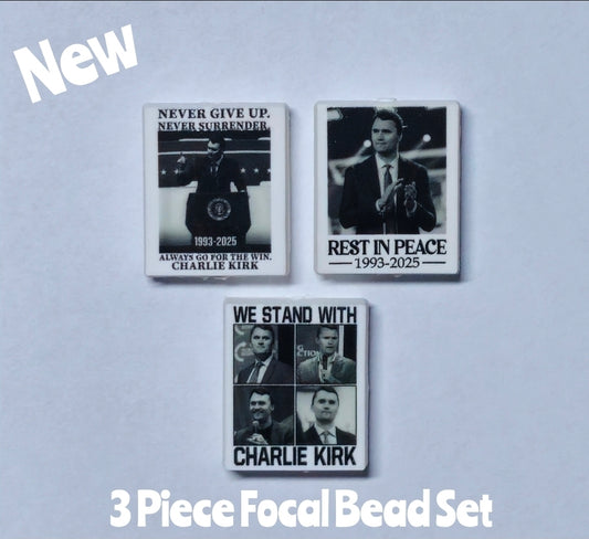 New 3 Count Political Charlie Kirk Focal Bead Set