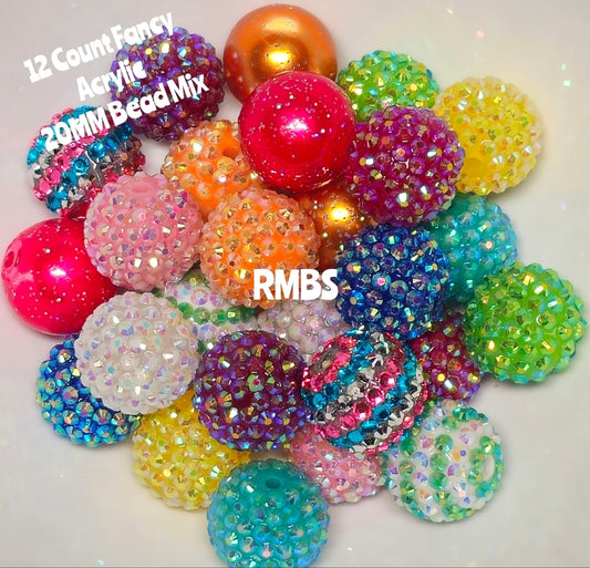 12 Count 20MM DIY Fancy Rhinestone Mix Acrylic Beads Craft Supplies