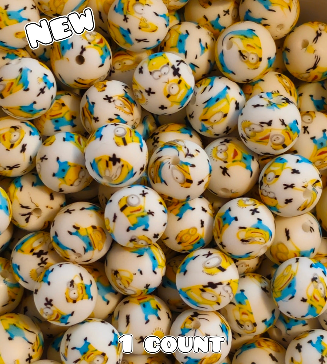 New 1 Count DIY Silicone Beads 15mm printed Minions
