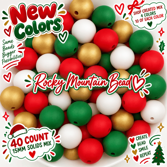 New Christmas tones 15 mm silicone solid bead mix- 40 count