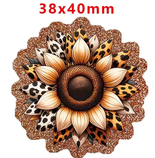 Glitter Acrylic Flatback- Acrylic Planer Resin Charm- Leopard Sunflower