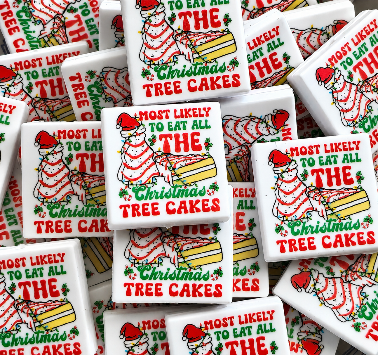 New Shop Made 1 Count Printed Silicone Focal Bead Christmas Tree Cake