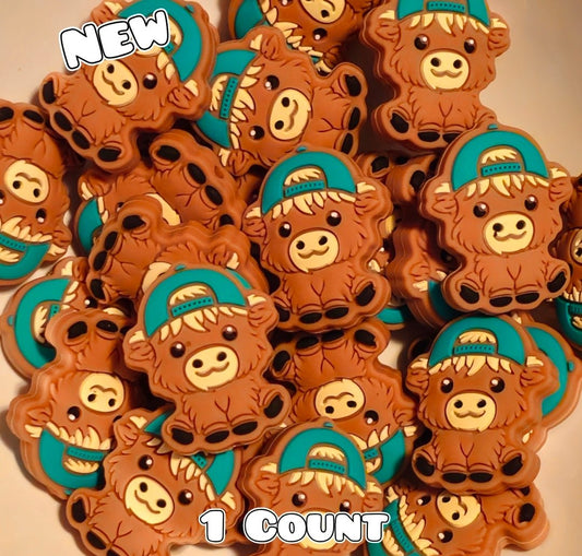 1 Count Focal Bead Blue Cow Teal Hat