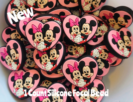 New Silicone Mickey Minnie Heart Focal Beads 1 Count DIY Bead Supplies