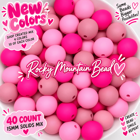New  15 mm pink tones silicone solid bead mix- 40 count