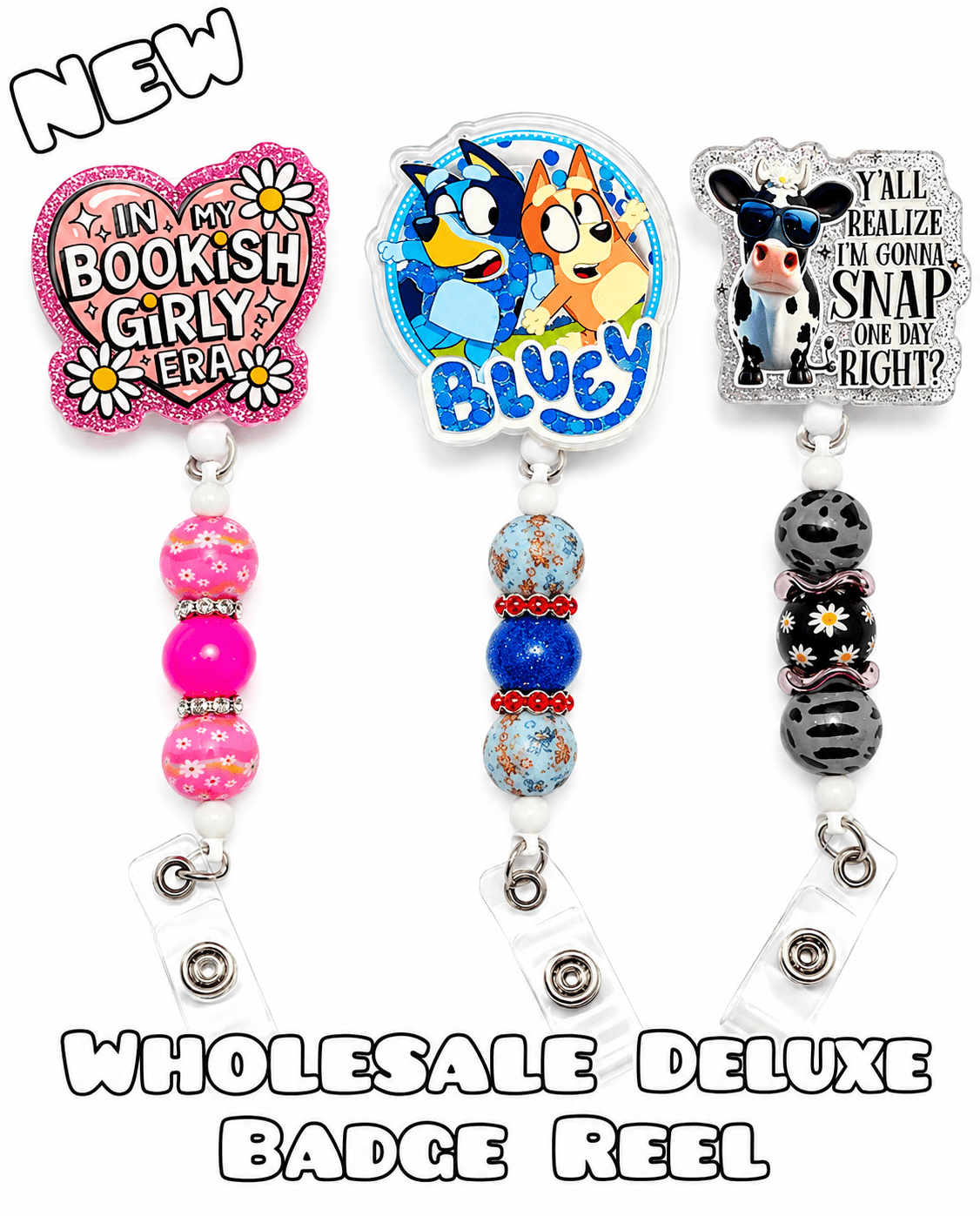 Wholesale Beadable Completed Badge Reels 360 alligator clip