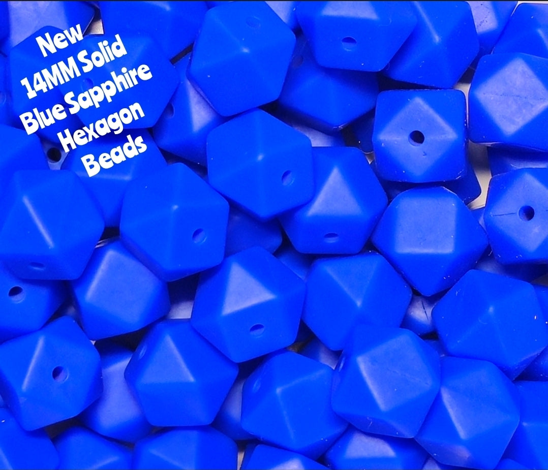 1 Count DIY Beads 14MM Solid Blue Sapphire Hexagon Beads
