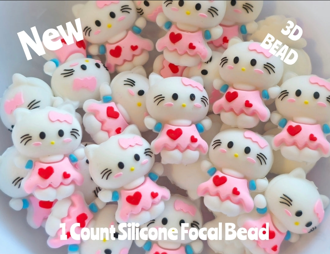 New 3D Silicone Hello Kitty Focal Beads 1 Count DIY Bead Supplies